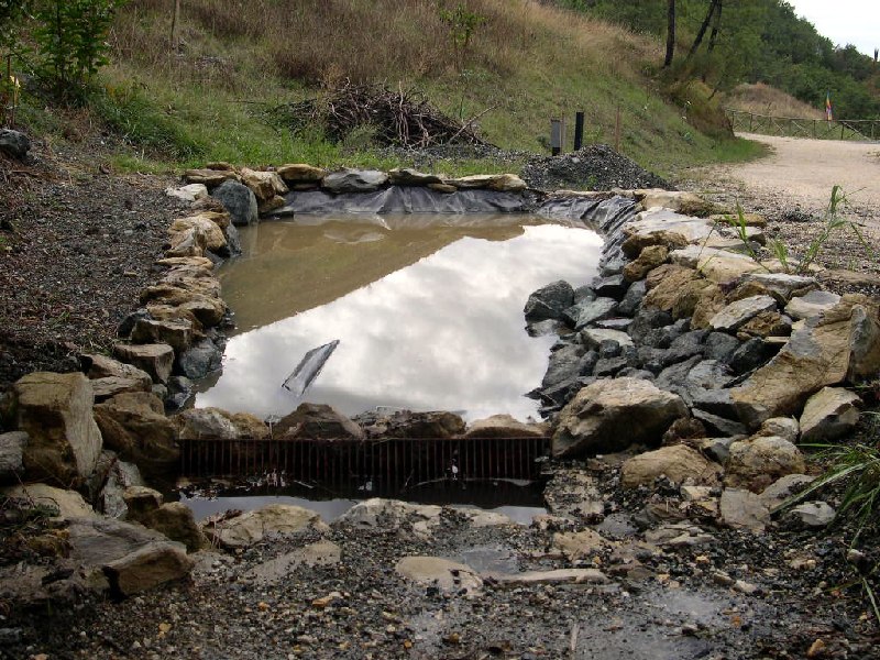 Lago del pettirosso: secondo collaudoil laghetto riempito dopo le prime piogge -  si nota la brig