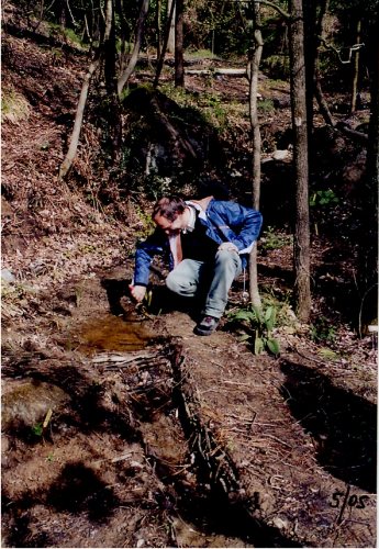 Giovanni lavora a lago scuro, dietro di s, coperta, la piccola conca delle felci tra le quali spiccano Osmunda regalis e Blechnum spicant, una specie questa delle alpi Apuane